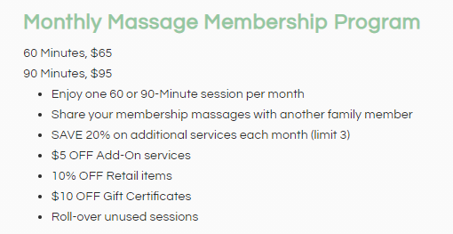 monthly massage membership program