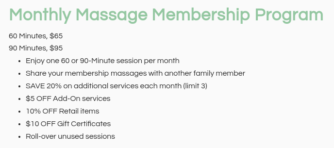 hand in health massage membership