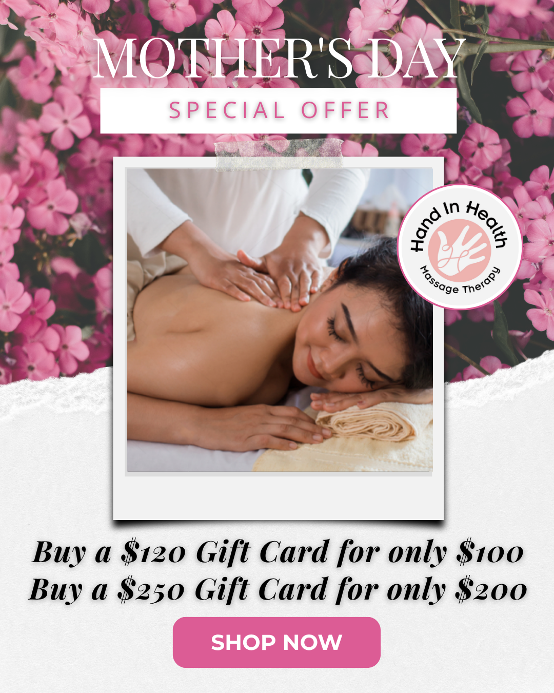 Mothers Day Massage Therapy Gift Certificate Vouchers in North Syracuse and Downtown Syracuse, NY | Hand in Health Massage Therapy